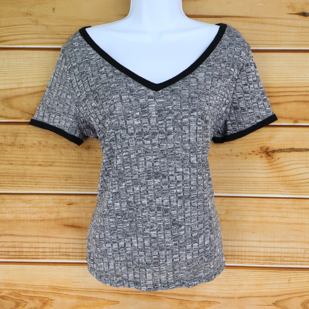 Charlotte Russe Short Sleeve Shirt Womens XL Gray Heathered Stretch Soft V-Neck